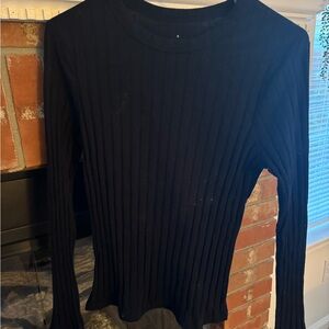 Black Ribbed Long Sleeve Top